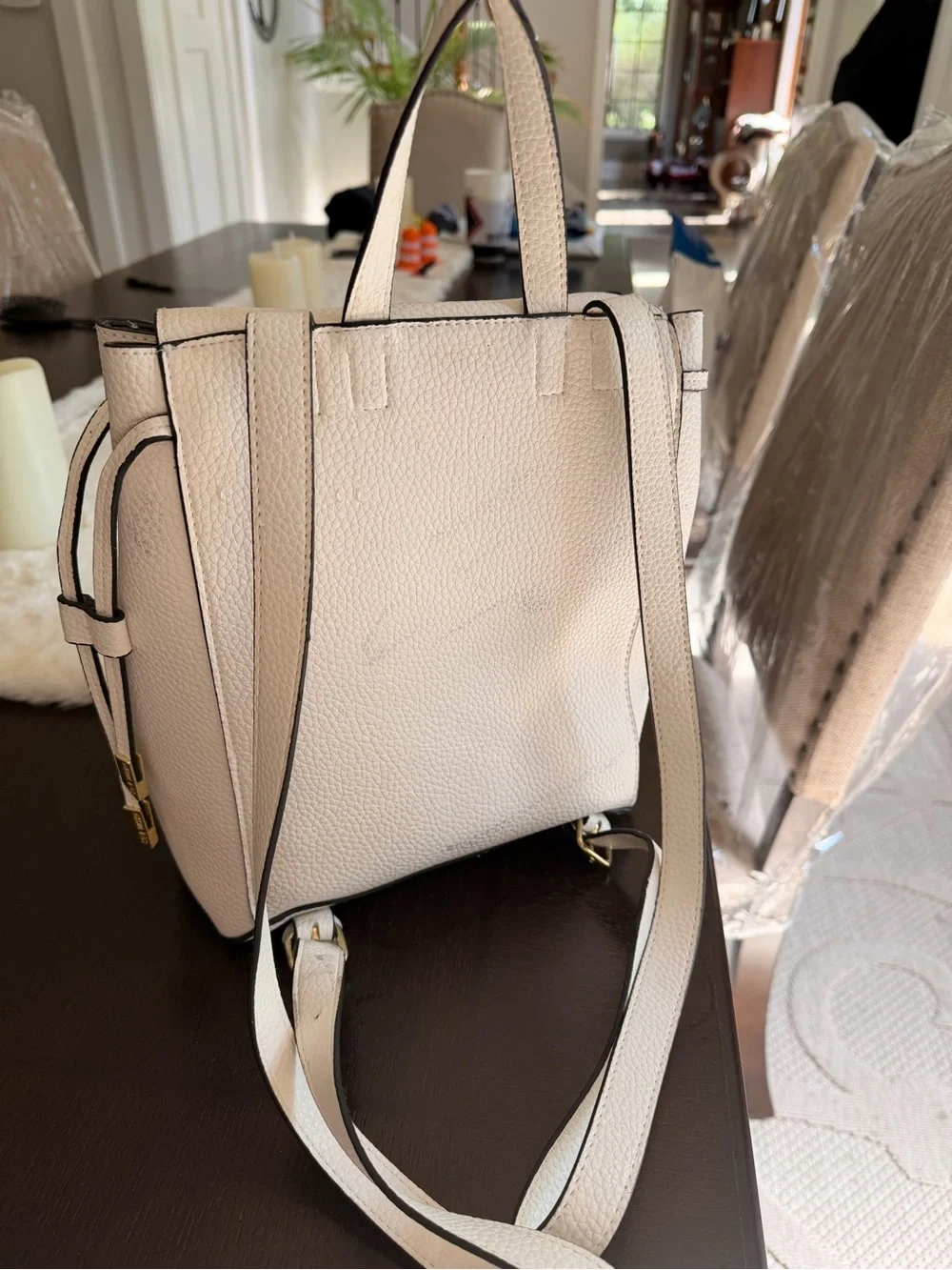 Steve Madden Cream Textured Backpack with Gold Hardware